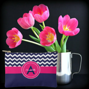Bolsito Accesorio Pequeño Chevron rosa azul oscuro