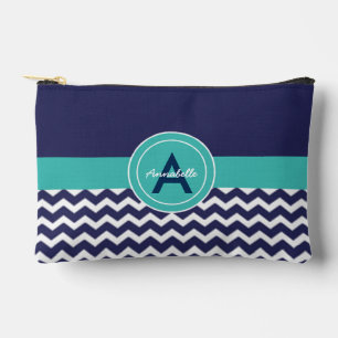 Bolsito Accesorio Pequeño Chevron Verde azulado azul oscuro