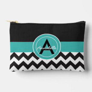 Bolsito Accesorio Pequeño Chevron Verde azulado negro