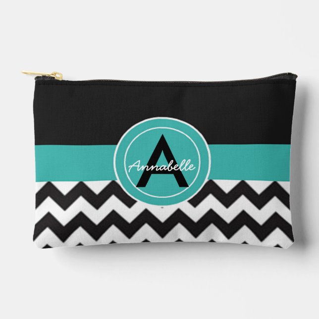Bolsito Accesorio Pequeño Chevron Verde azulado negro (Anverso)