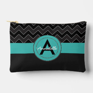 Bolsito Accesorio Pequeño Chevron Verde azulado negro