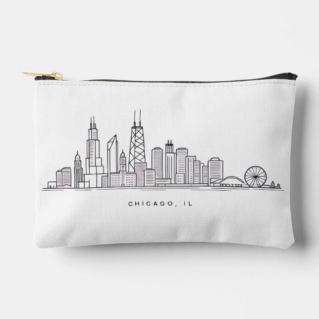 Bolsito Accesorio Pequeño Chicago IL Cityscape Illustration (Anverso)