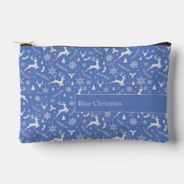 Bolsito Accesorio Pequeño Christmas Reindeer Pattern Blue with Text