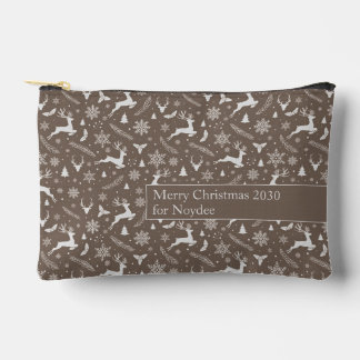 Bolsito Accesorio Pequeño Christmas Reindeer Pattern Brown with Text