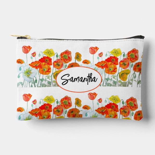 Bolsito Accesorio Pequeño Cinta de flor de amapola naranja roja acuarela (Anverso)