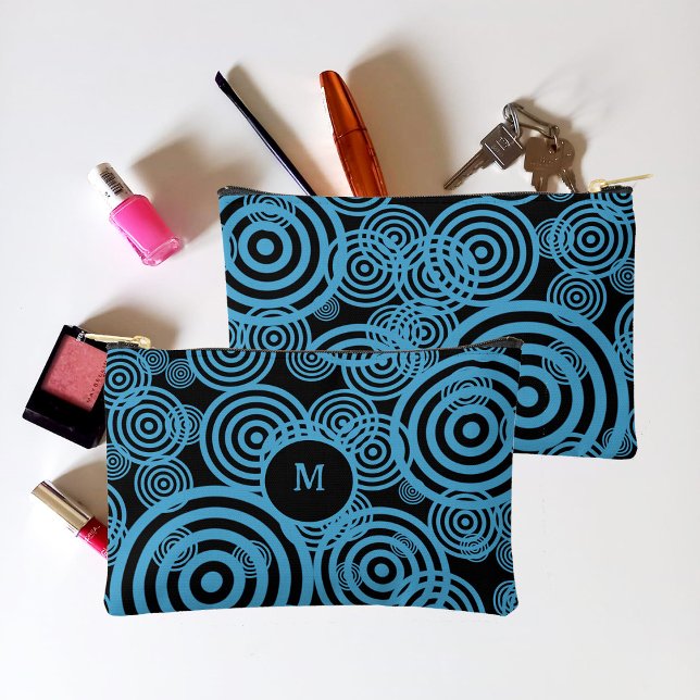 Bolsito Accesorio Pequeño Círculos azules modernos y de moda en monograma ne (Subido por el creador)