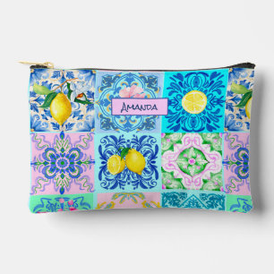 Bolsito Accesorio Pequeño Cítricos turquesa sicilianos azulejo mediterráneo