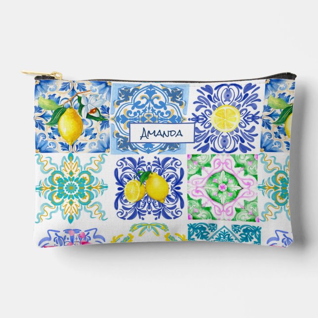 Bolsito Accesorio Pequeño Citrus sicilianos de verano azulejo mediterráneo (Anverso)