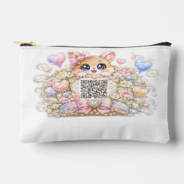 Bolsito Accesorio Pequeño Código QR personalizado Kawaii lindo gato floral r