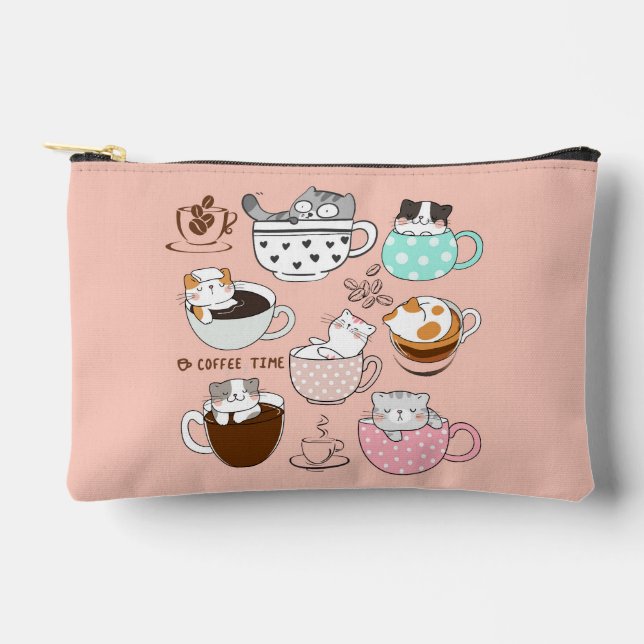 Bolsito Accesorio Pequeño Coffee Cats Funny (Anverso)