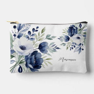 Bolsito Accesorio Pequeño Comprimido azul y floral blanco