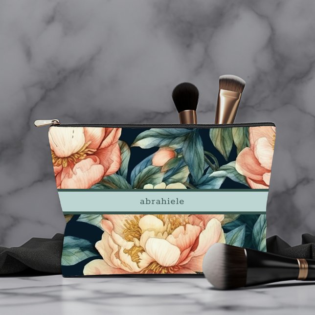 Bolsito Accesorio Pequeño Coral y floral de menta (Coral mint cosmetic bag)