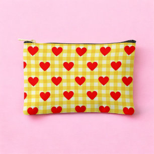 Bolsito Accesorio Pequeño Corazón Rojo Amarillo Estampado de Cuadros Día de