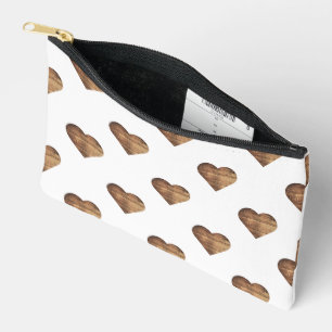 Bolsito Accesorio Pequeño Corazones de madera marrón rústica simétricos gran