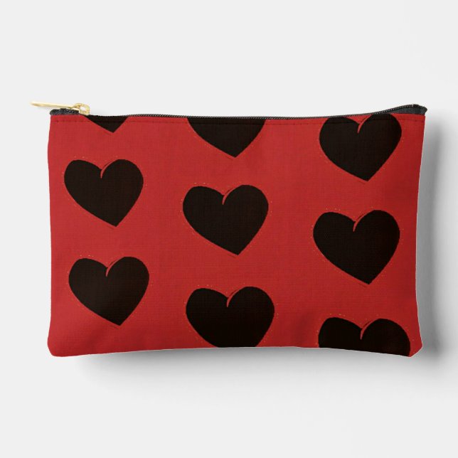 Bolsito Accesorio Pequeño Corazones negros en rojo (Anverso)