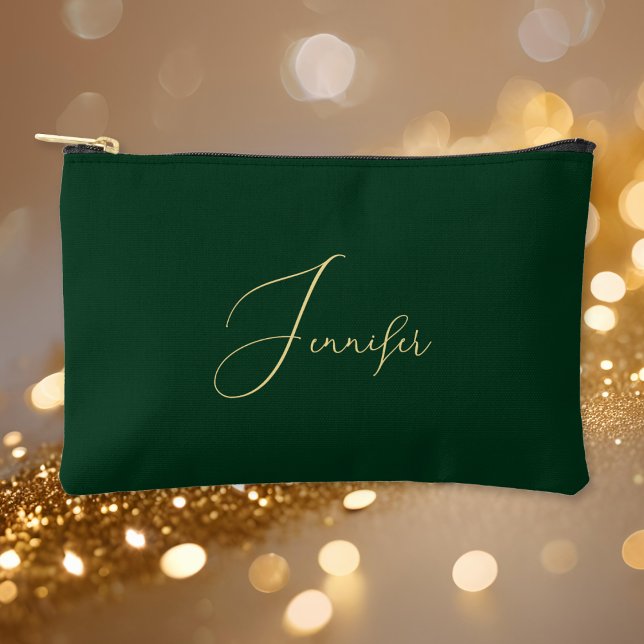 Bolsito Accesorio Pequeño Cosmético de maquillaje de monograma de oro verde  (Personalized Green Gold Monogram Makeup Cosmetic Accessory Pouch)