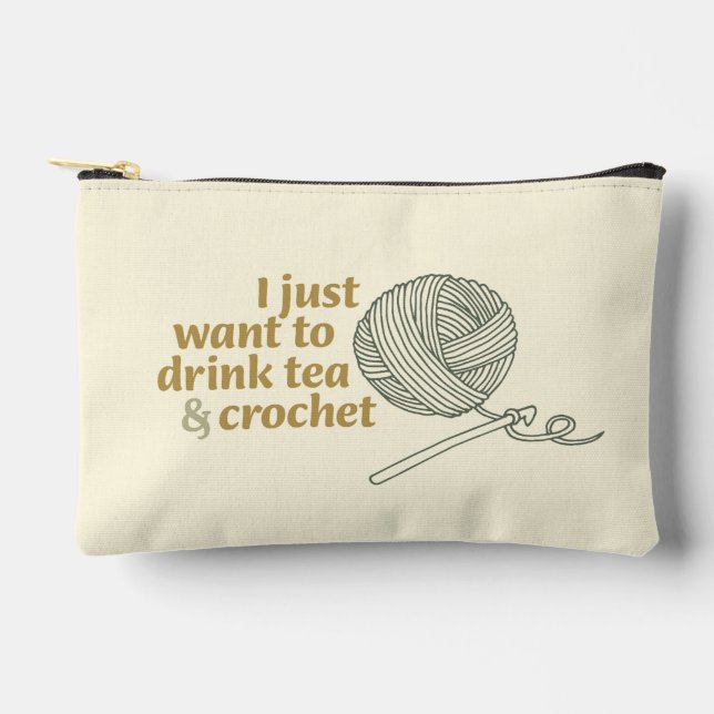Bolsito Accesorio Pequeño Crochet Tool Bag Crochet & Drink Tea, Custom Name (Anverso)