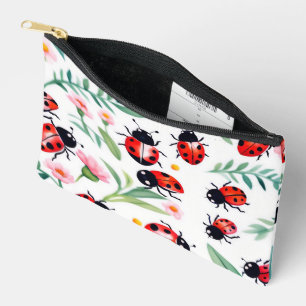 Bolsito Accesorio Pequeño Cunitas mariquitas y patrón de flores blanco