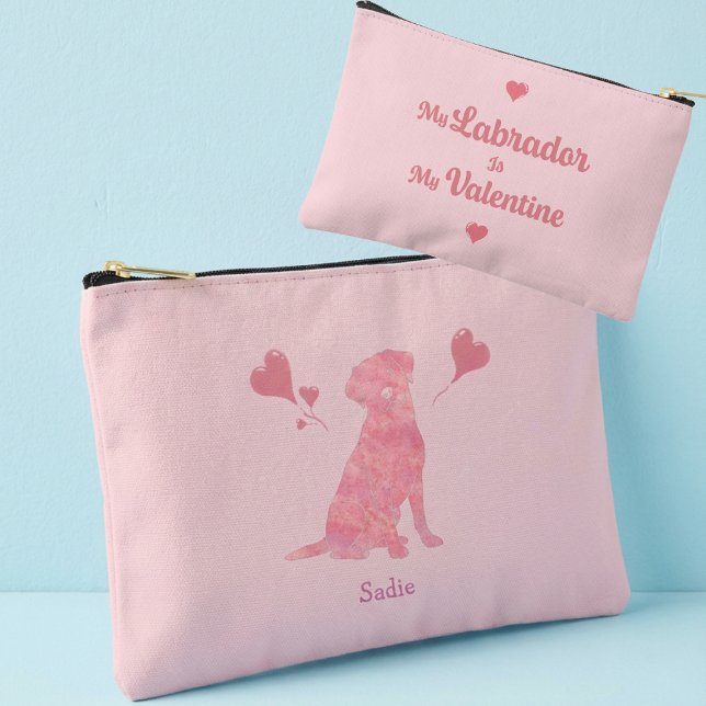 Bolsito Accesorio Pequeño Custom Pastel Pink Labrador Valentine Name Pouch (Subido por el creador)
