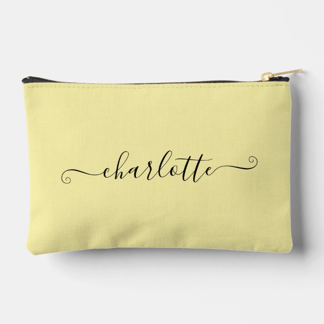 Bolsito Accesorio Pequeño Cute Girly Minimalist Custom Name | Pale Yellow (Reverso )