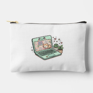 Bolsito Accesorio Pequeño Cute Kawaii Chill Vibes Laptop Cat Potted PSticker
