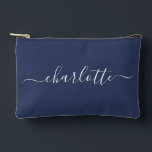 Bolsito Accesorio Pequeño Cute nombre de guión moderno personalizado azul ma<br><div class="desc">Cute funda de accesorio personalizada con nombre en azul marino</div>