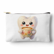 Cute Tooth bebiendo café Kawaii Small Pouch