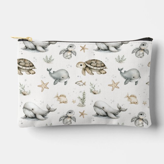 Bolsito Accesorio Pequeño Cute Watercolour Ocean Baby Animals  (Anverso)
