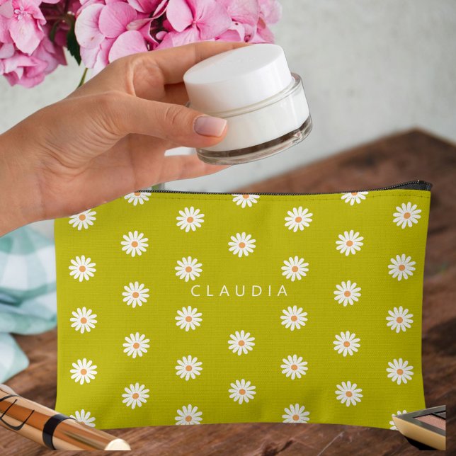 Bolsito Accesorio Pequeño Daisy print vegan pencil case,  zipper brush bag (Subido por el creador)