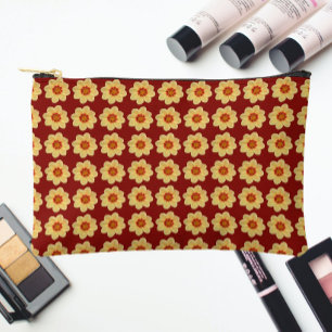 Bolsito Accesorio Pequeño Dalia Amarilla Patrón Floral sobre Rojo Ladrillo