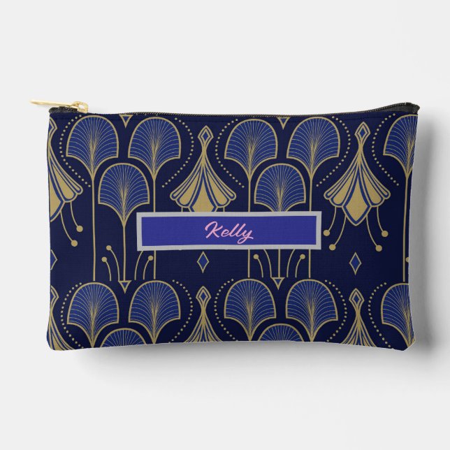Bolsito Accesorio Pequeño Deco elegante de estilo Art Deco azul y oro (Anverso)