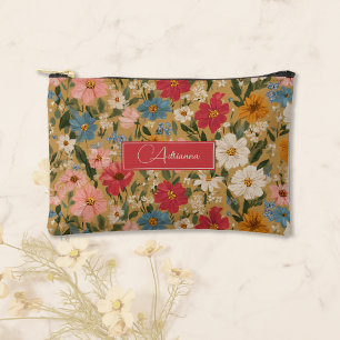 Bolsito Accesorio Pequeño Delicado floral rosa y azul cottagecore