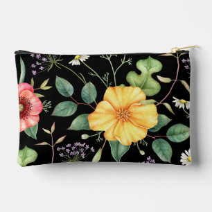 Bolsito Accesorio Pequeño Dibujo Vintage Flores Silvestres / Medianoche
