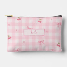 Diseño de nombre con lazo de cereza en gingham ros