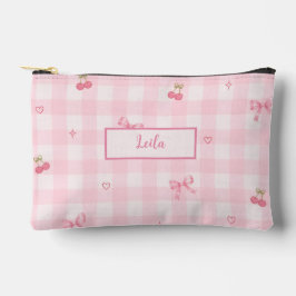 Bolsito Accesorio Pequeño Diseño de nombre con lazo de cereza en gingham ros