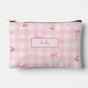 Bolsito Accesorio Pequeño Diseño de nombre con lazo de cereza en gingham ros