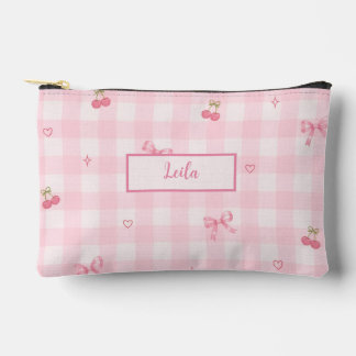 Bolsito Accesorio Pequeño Diseño de nombre con lazo de cereza en gingham ros