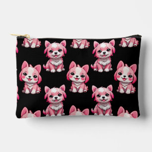Bolsito Accesorio Pequeño Diseño de patrón de perro de cachorro rosa - negro