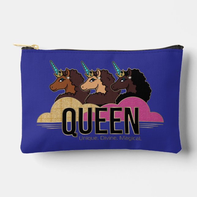 Bolsito Accesorio Pequeño Diseño de trío de reina Afro Unicornio (Anverso)