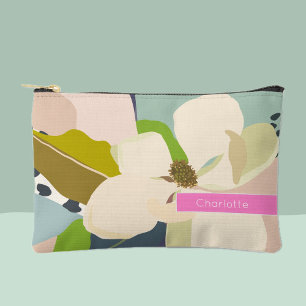 Bolsito Accesorio Pequeño Diseño Floral Pastel Magnolia Abstracto con Nombre