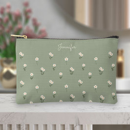 Bolsito Accesorio Pequeño Ditsy Floral Boho Wildflower Sage Green Name