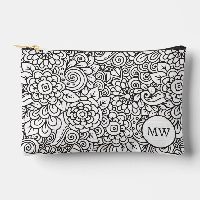 Bolsito Accesorio Pequeño Doodle Floral Retro (Anverso)