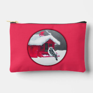 Bolsito Accesorio Pequeño Downy Woodpecker en el alimentador rojo original d