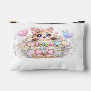 Bolsito Accesorio Pequeño Dulce Kawaii Síguenos Gato Pastel Rosa Redes Socia