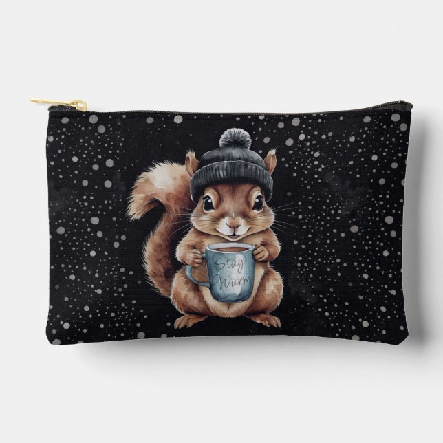 Bolsito Accesorio Pequeño Eichhörnchen mit Tasse und Schnee „Stay Warm“ (Anverso)