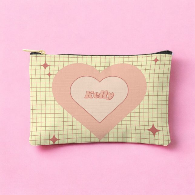 Bolsito Accesorio Pequeño El día de San Valentín de patrones de contraste de (Pink Heart Checkered Pattern Valentine's Day Accessory Pouch)