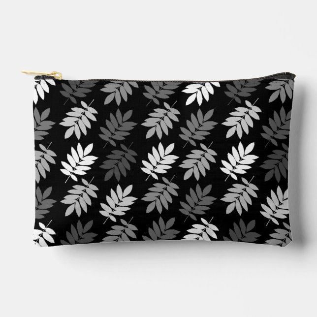 Bolsito Accesorio Pequeño Elder Leaf Pattern Black White Grey (Anverso)