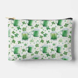 Bolsito Accesorio Pequeño Elegant Green Beer Mugs and Shamrocks White