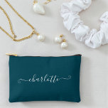 Bolsito Accesorio Pequeño Elegant Minimalist Bridesmaid Name | Deep Teal<br><div class="desc">Treat your bridesmaids to a gift they'll use long after the wedding day with our Elegant Minimalist Bridesmaid Name Deep Teal Accessory Pouch. These stylish pouches can be customized with their names,  making them a thoughtful and practical gift.</div>