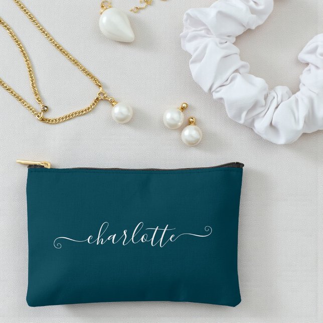 Bolsito Accesorio Pequeño Elegant Minimalist Bridesmaid Name | Deep Teal (Subido por el creador)